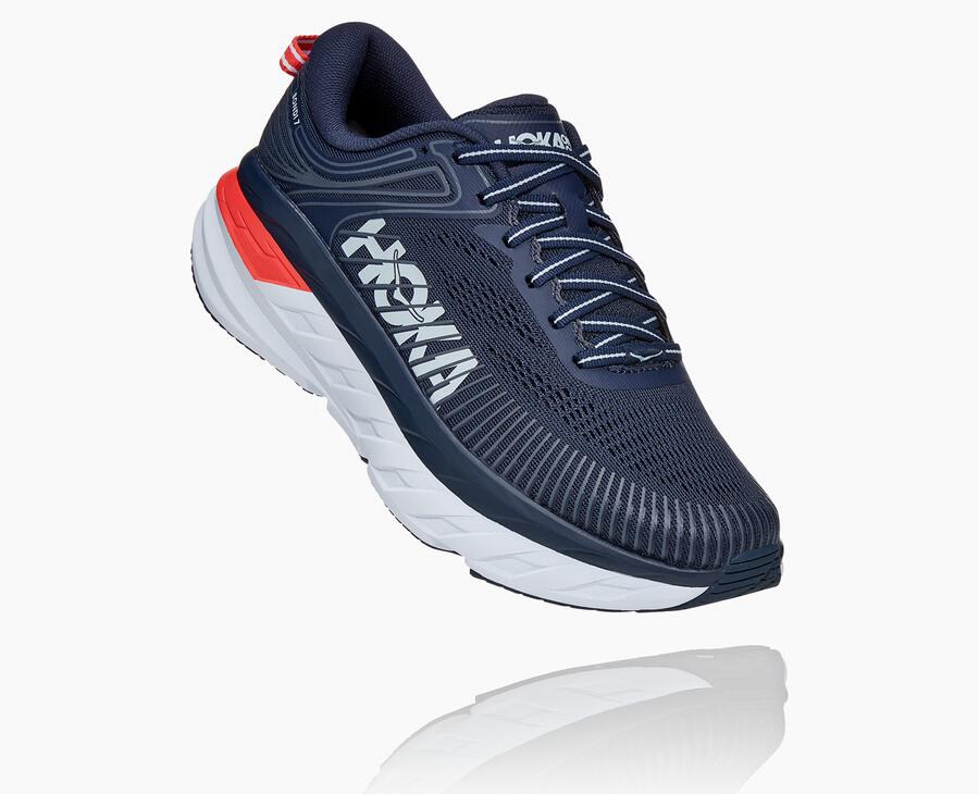 Hoka Womens Running Shoes NZ - Hoka Bondi 7 Navy/White (ARD857430)